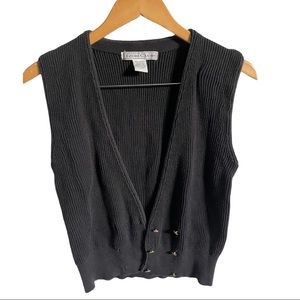VTG Izod Club Black Sleeveless Sweater Vest 6 Gold Color buttons Size Medium